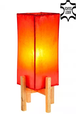 Ledertischlampe Janka Rot mit braunem Gestell