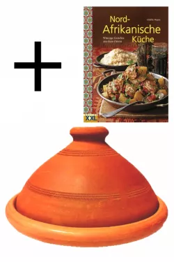 2er Set, ORIGINAL Tajine Tuareg Ø 26 cm + Englischen North African Cuisine Cookbook