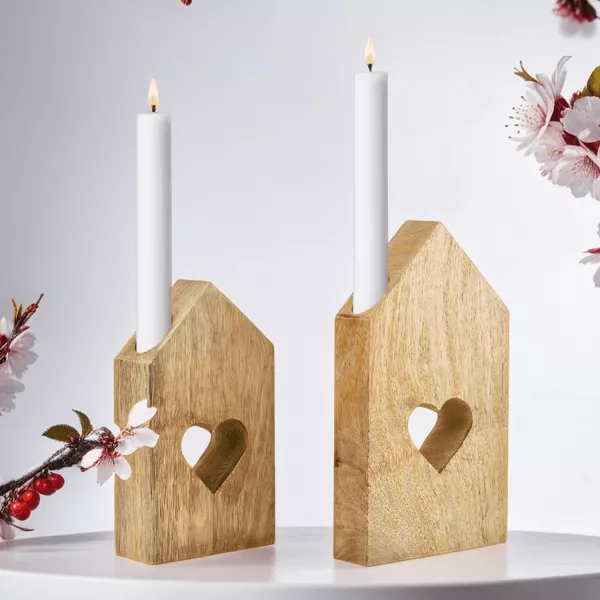 Modern Kerzenhalter Holz Kerzenhalter | Kerzenleuchter Set Dekoobjekt Schmiedeeiserne Orient Rieida 2er | Deko