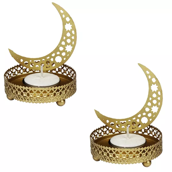 2er Set Teelichthalter Mond 8cm Gold aus Metall Ramadan, Orientalische  Windlichter