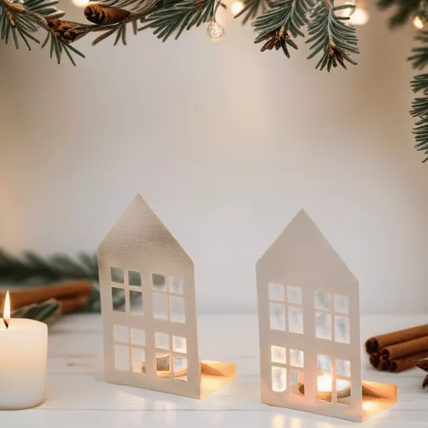 Kerzenhalter Schmiedeeiserne Winterhaus | Kerzenleuchter Maison | Teelichthalter Weihnachtsdeko 2er Set Orient