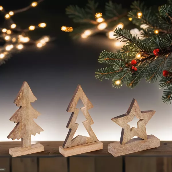 3er Set Weihnachtsdeko aus Holz Christbaum