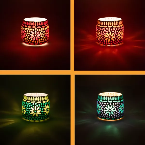 4er Set Orientalisches Mosaik Windlicht Bunt Rund Ajub | Orientalische  Windlichter | Teelichthalter aus Glas/Metall