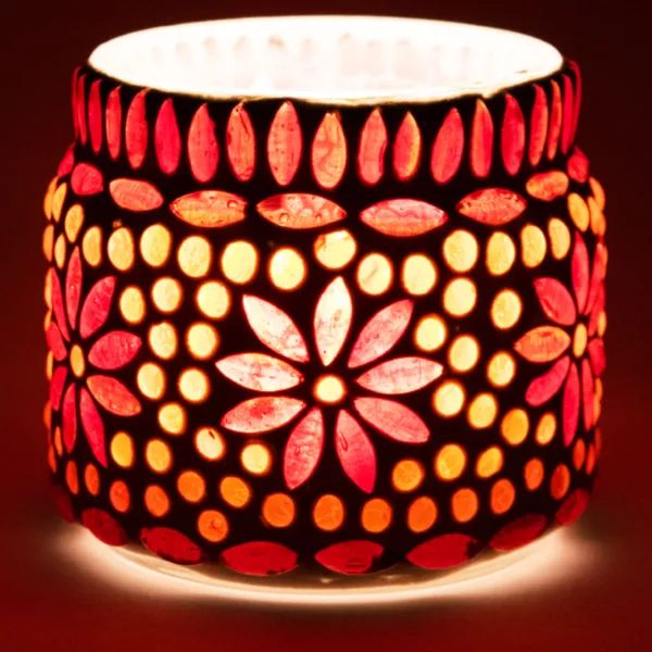 Windlicht Bunt Teelichthalter 4er Orientalische | Rund Windlichter Glas/Metall Set Mosaik aus Ajub | Orientalisches