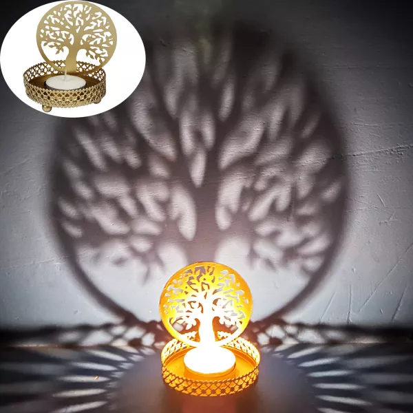 Teelichthalter Dentro 8cm Gold aus Metall Baum des Lebens | Orientalische  Windlichter | Teelichthalter aus Metall | Teelichthalter