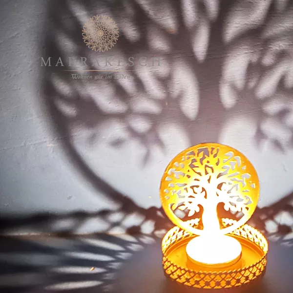 Teelichthalter Dentro 8cm Gold aus Metall Baum des Lebens | Orientalische  Windlichter | Teelichthalter aus Metall