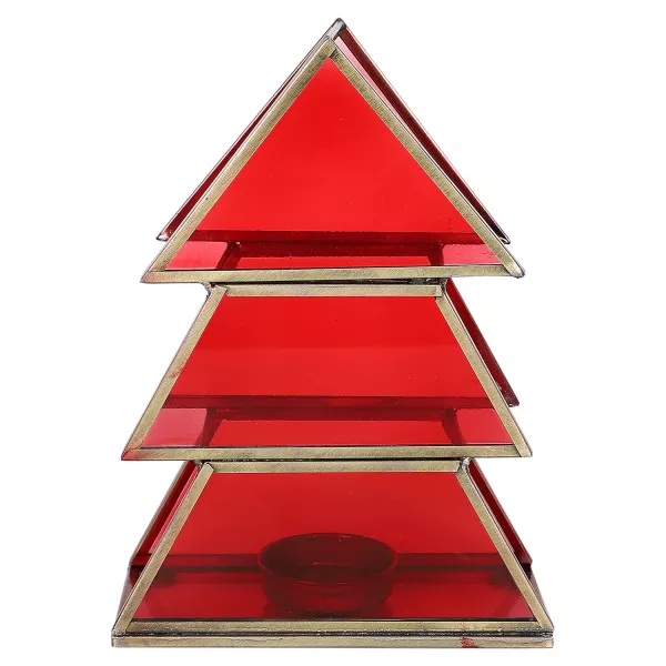 Teelichthalter Christbaum 17cm Rot aus Glas als Weihnachtsdeko Finse |  Orientalische Dekoration