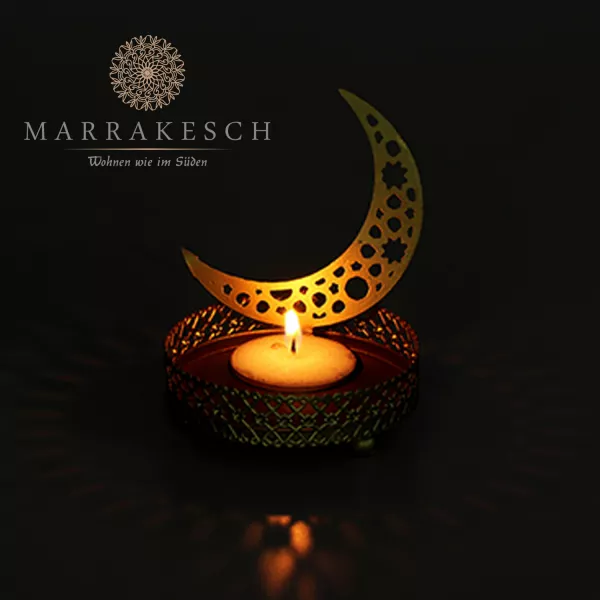 Teelichthalter Mond 8cm Gold aus Metall Ramadan