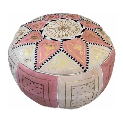 Moroccan Leather Seat Cushion Merzougha - Beige Pink 45cm