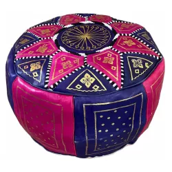 Moroccan Leather Seat Cushion Merzougha - Blue Pink 45cm