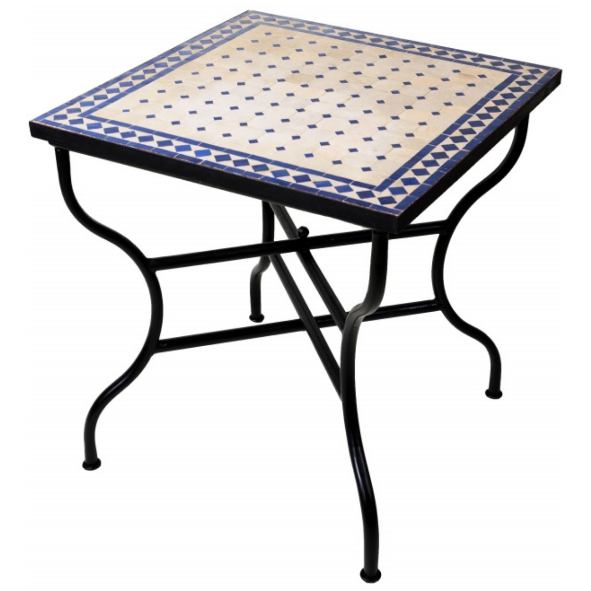 Marokkanischer Mosaiktisch Marrakesch Beige Blau 70x70cm...