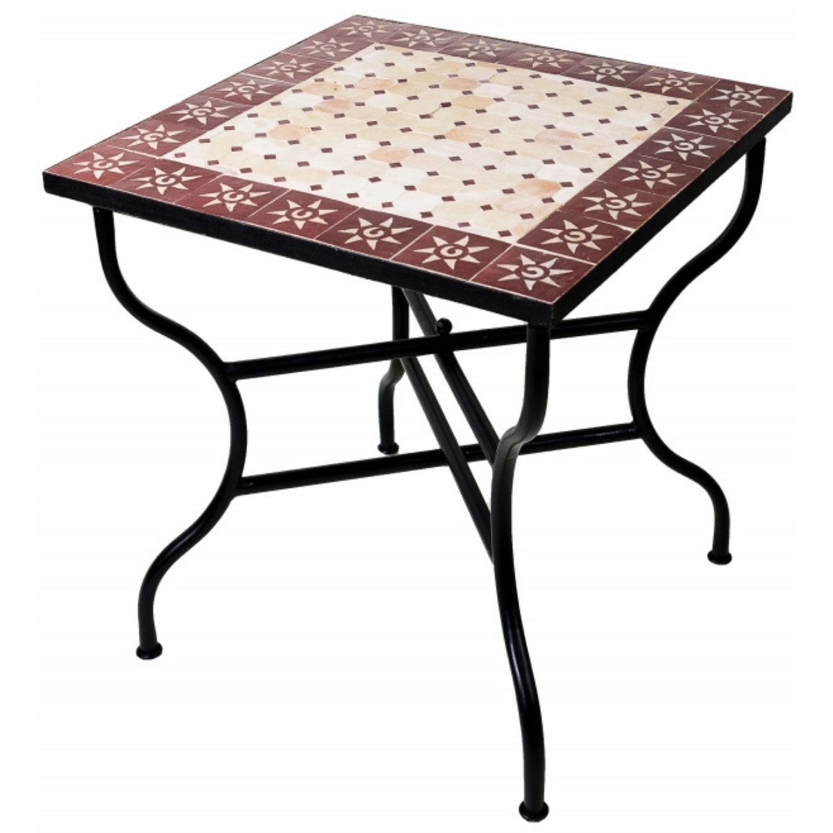Marokkanischer Mosaiktisch Sonne Beige Bordeaux 70x70cm | Ha
