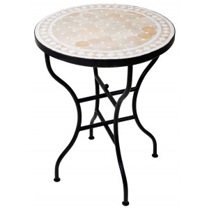 Marokkanischer Mosaiktisch Marrakesch Beige-Weiss...