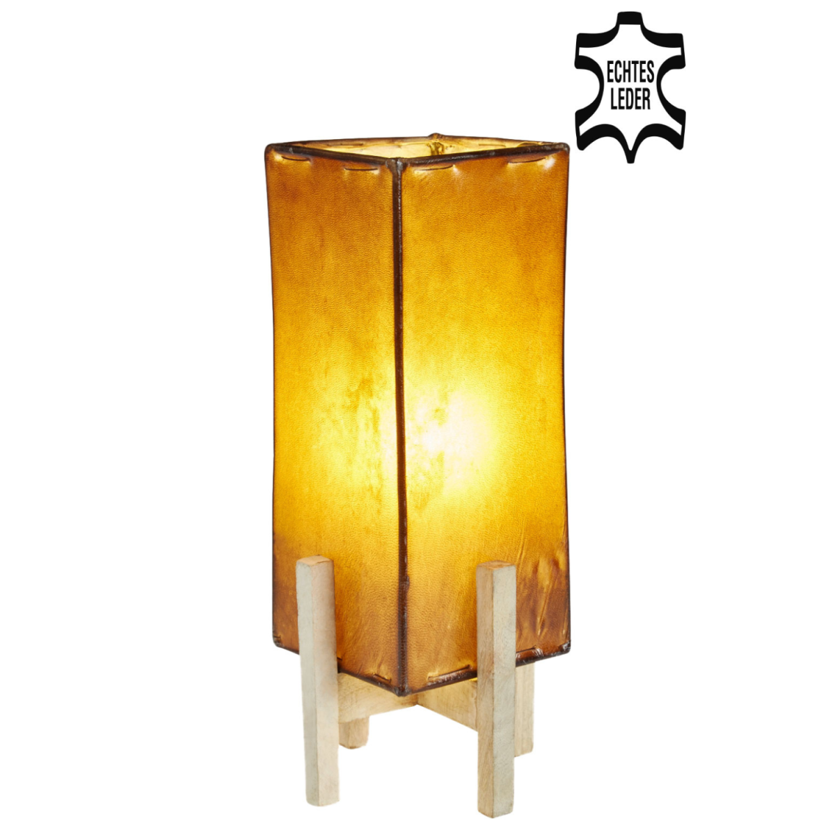 Ledertischlampe Janka Braun mit wei&szlig;em Gestell