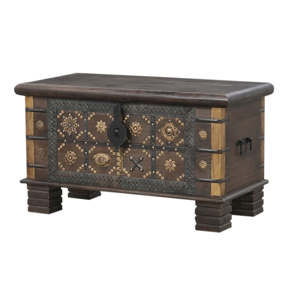 Truhe Driss Massivholz Ethno Vintage Aufbewahrungstruhe 80cm