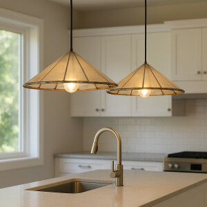 Küchenlampe Mian Beige 30cm | Henna Lederlampe Orientalisch