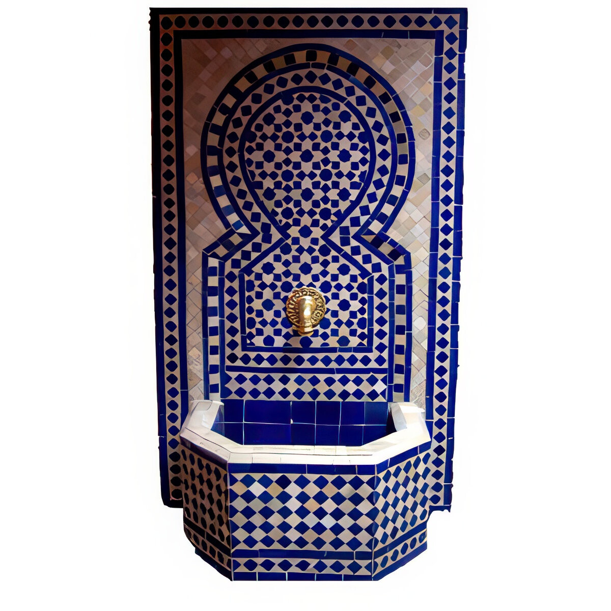 Marokkanischer Mosaik Gartenbrunnen 110cm | Boho Zimmerbrunn