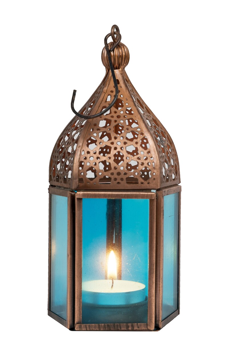 Windlicht Laterne Meena Blau Metall kupf box