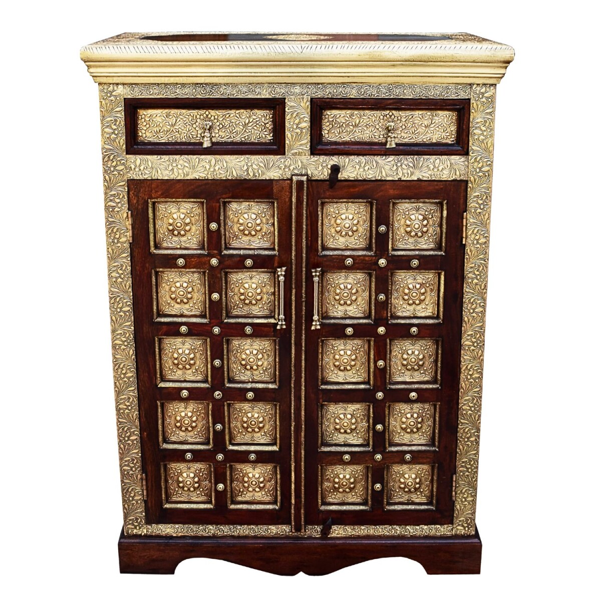 Orientalische Massivholz Kommode Mahavir 120cm mit Messingve