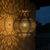 Hängeleuchte Amadou Silber 35cm | Orientalische Lampe aus Metall