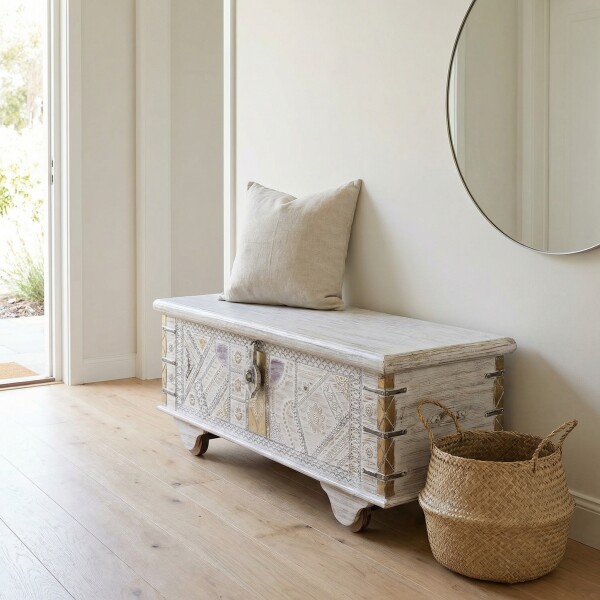Truhe Barthel Massivholz Boho Ethno Aufbewahrungstruhe 116cm