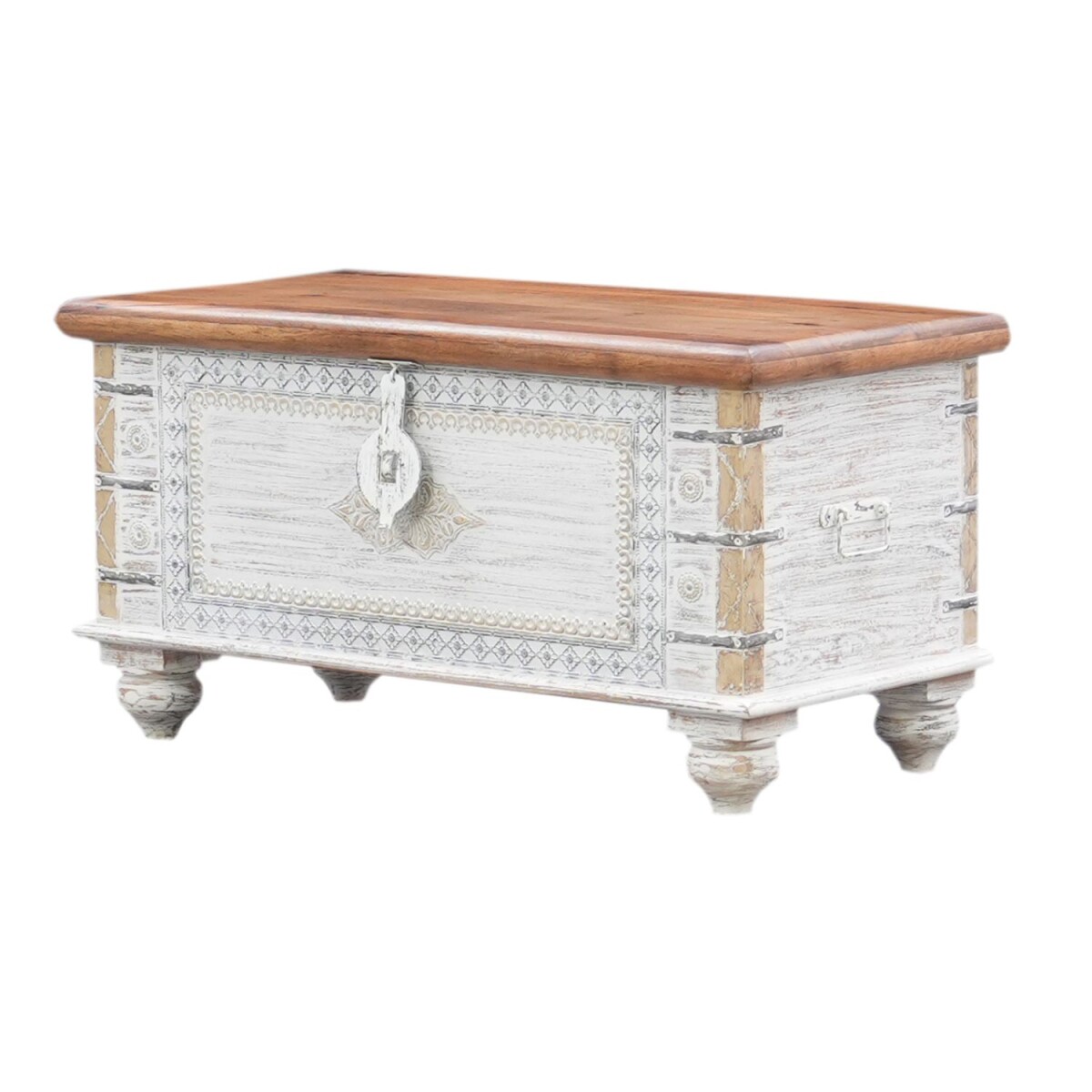 Truhe Bashira Massivholz Boho Vintage Aufbewahrungstruhe 88c