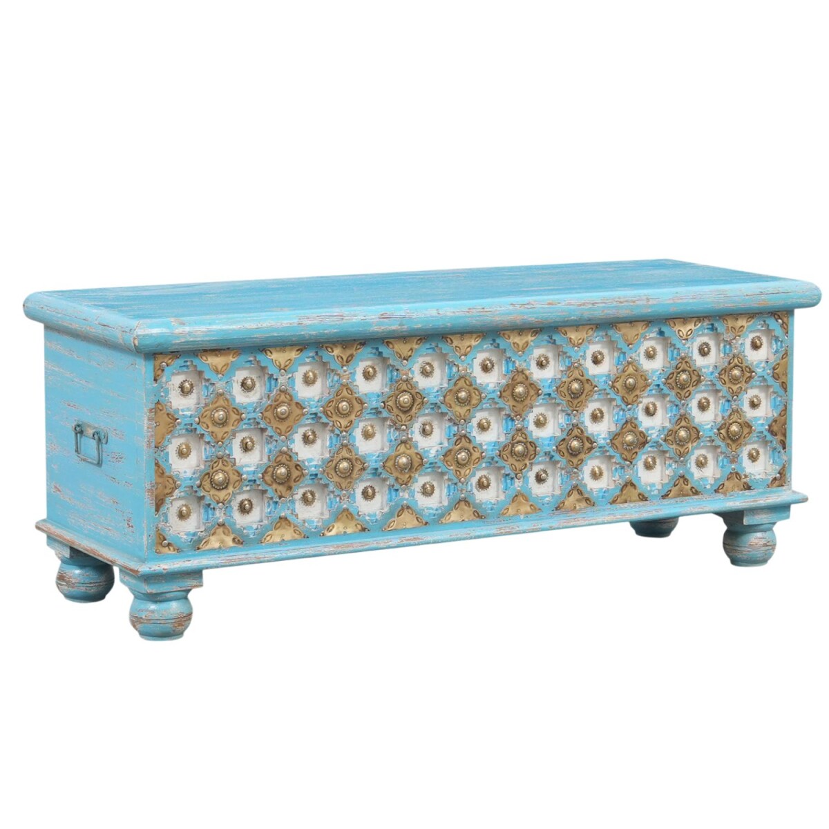 Truhe Burhan 2 Massivholz Boho Aufbewahrungstruhe Vintage 11