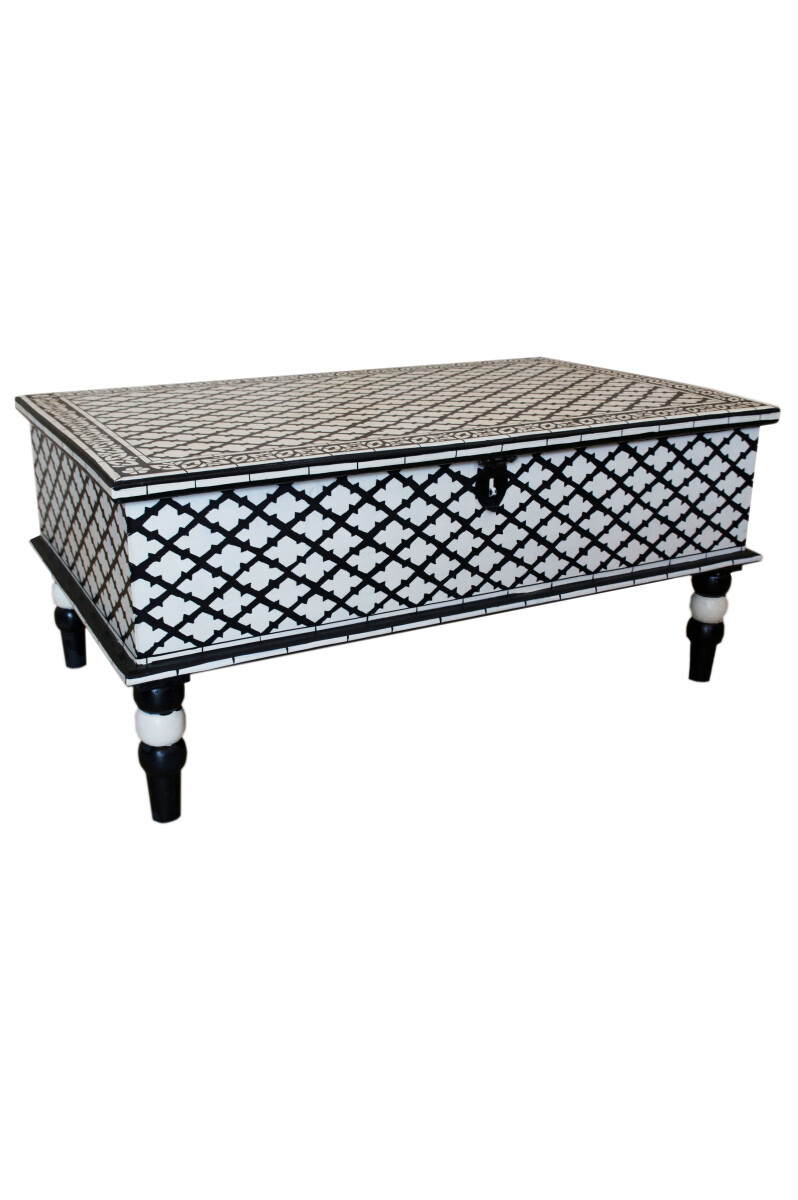 Marokkanischer Tisch Couchtisch Dinara 100cm Weiß Schw