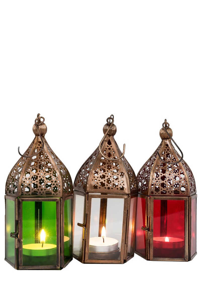 Orientalische Laternen 3 Set Laterne Meena bunt 16cm - Rot -