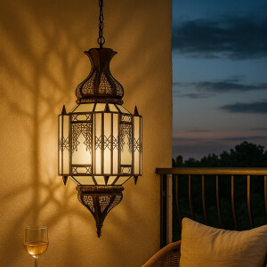 Hängeleuchte Aariz Weiß 60cm | Orientalische Lampe Glas-Metall