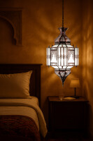 Hängeleuchte Aariz Weiß 60cm | Orientalische Lampe Glas-Metall