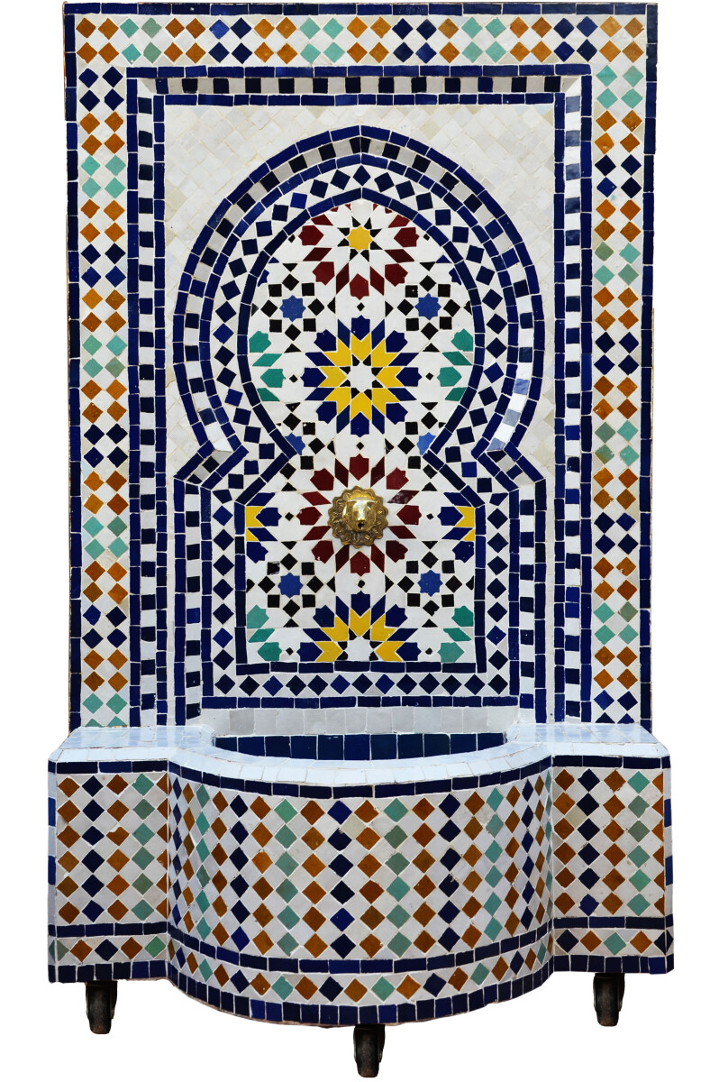 Marokkanischer Mosaik Gartenbrunnen 120cm | Boho Zimmerbrunn