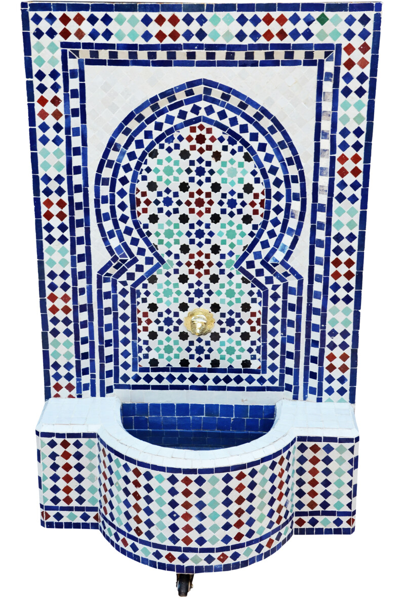 Marokkanischer Mosaik Gartenbrunnen 120cm | Boho Zimmerbrunn