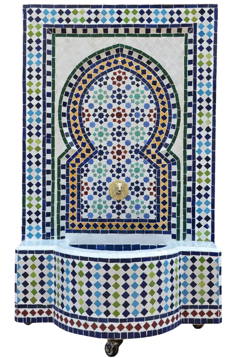 Marokkanischer Mosaik Gartenbrunnen 120cm | Boho Zimmerbrunn