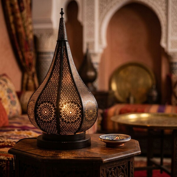 2er-Set orientalische Tischlampen aus Metall, Schwarz, 38 cm