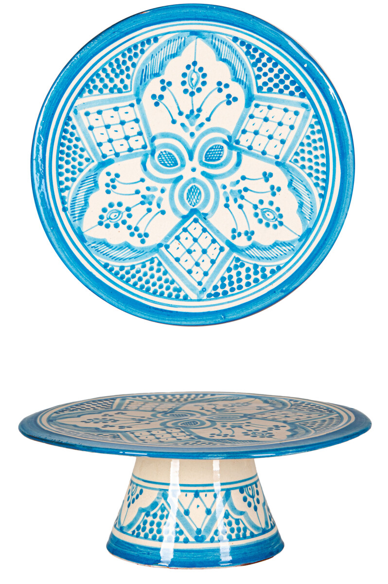 Orientalische Tortenplatte Safroun edel aus Keramik in Blau-