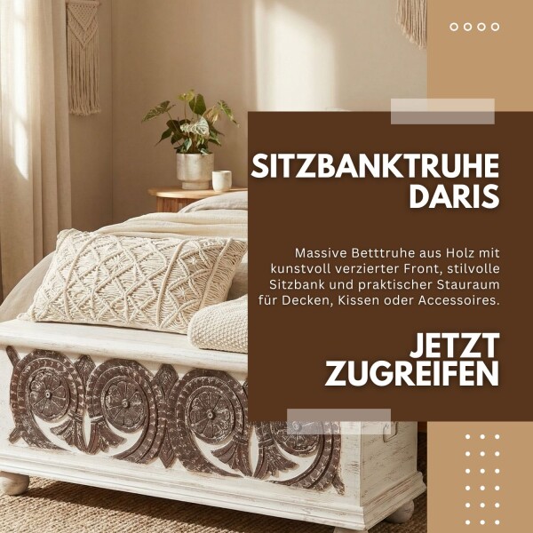 Massivholz-Truhe, Sitz- & Betttruhe, 116 cm