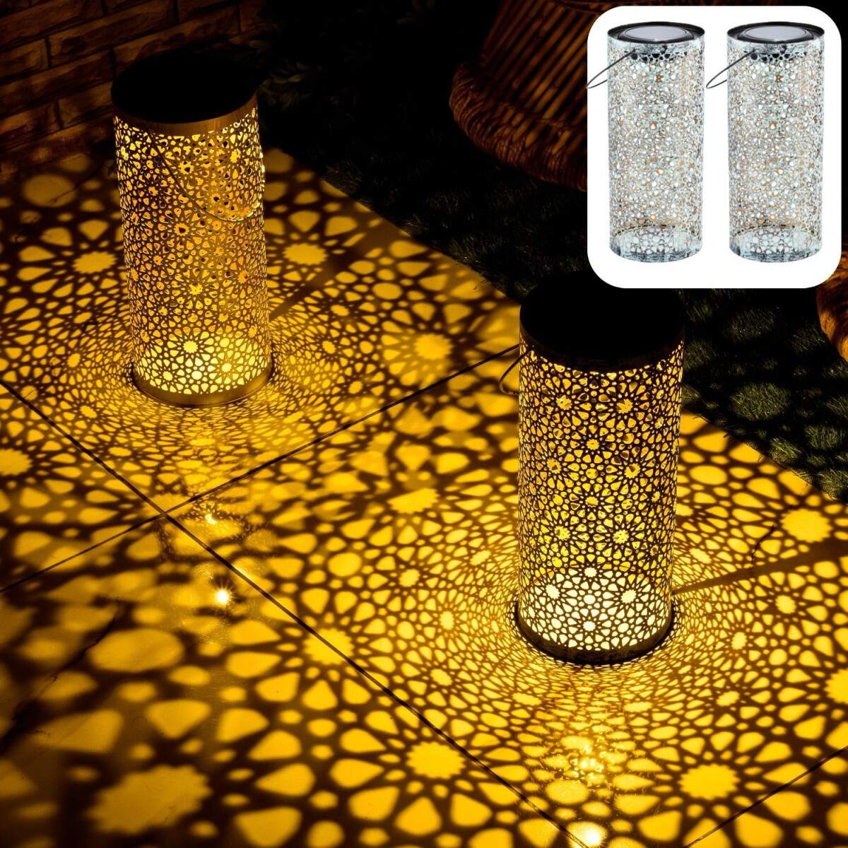 2er Set Orientalische Solarlaterne Noum edel aus Metall in G