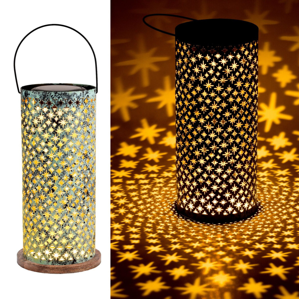 Vintage Solarlaterne Solar Lampe für Draussen Holz Mode