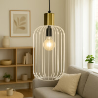 Retro Pendelleuchte Albo Weiß Kupfer 39cm | Handgemacht & Vintage-Look