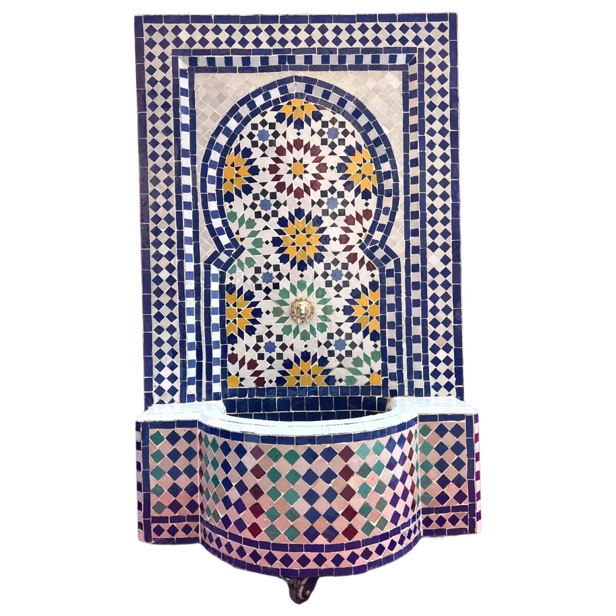 Marokkanischer Mosaik Gartenbrunnen 128cm | Boho Zimmerbrunn