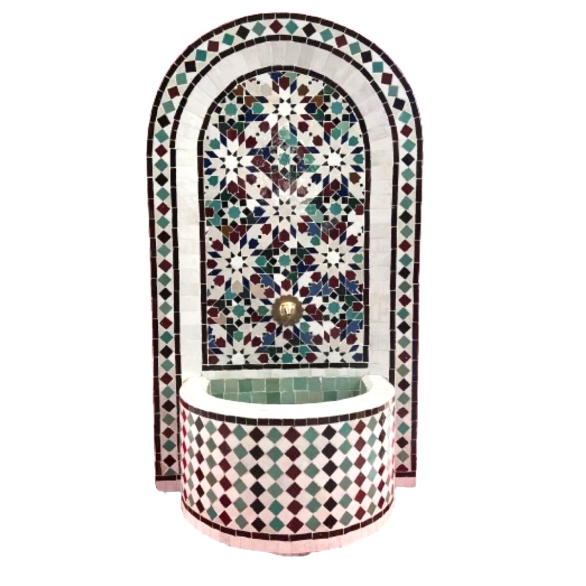 Marokkanischer Mosaik Gartenbrunnen 121cm | Boho Zimmerbrunn