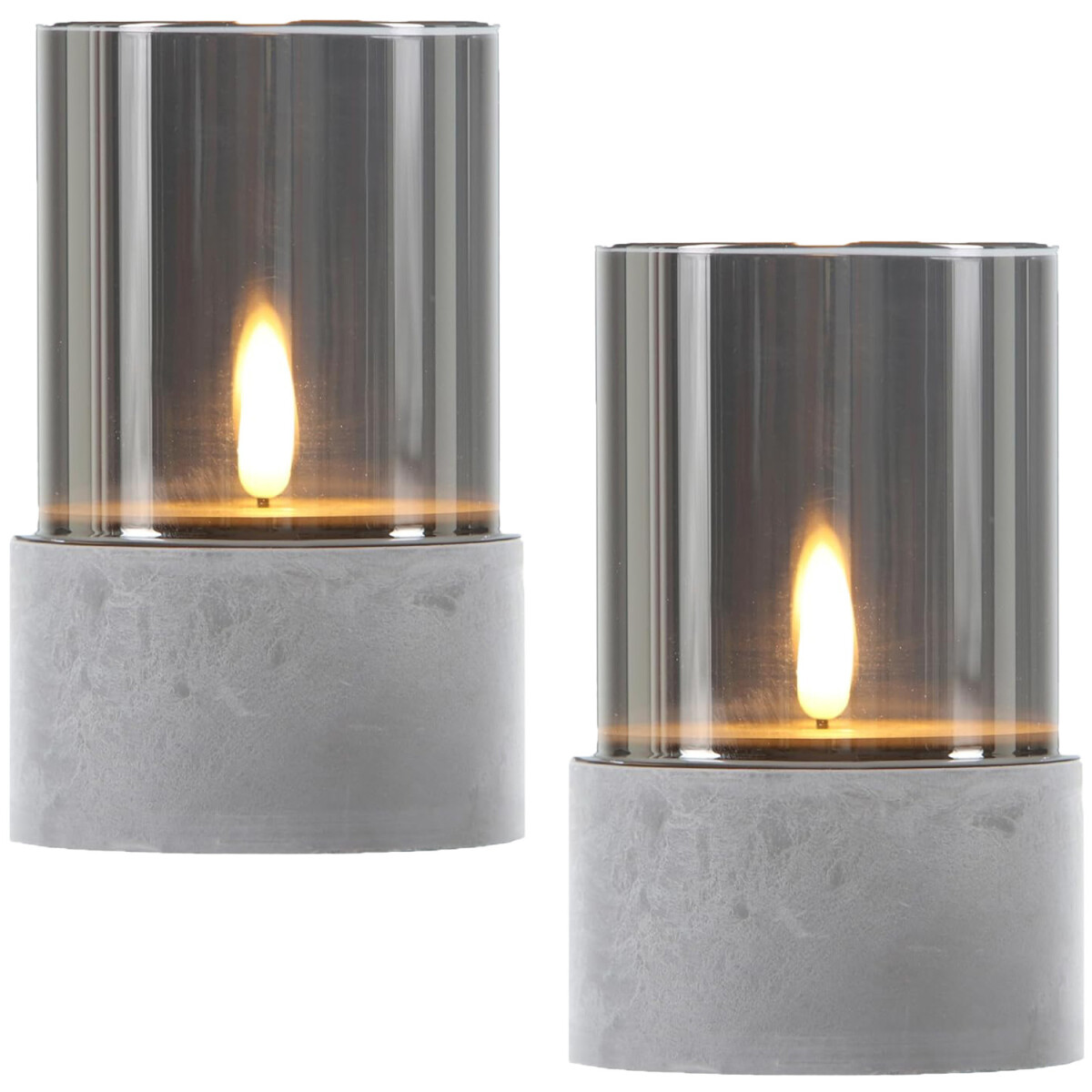 2er Set LED Glas-Windlicht Kalio Tischdeko aus Glas in Grau 