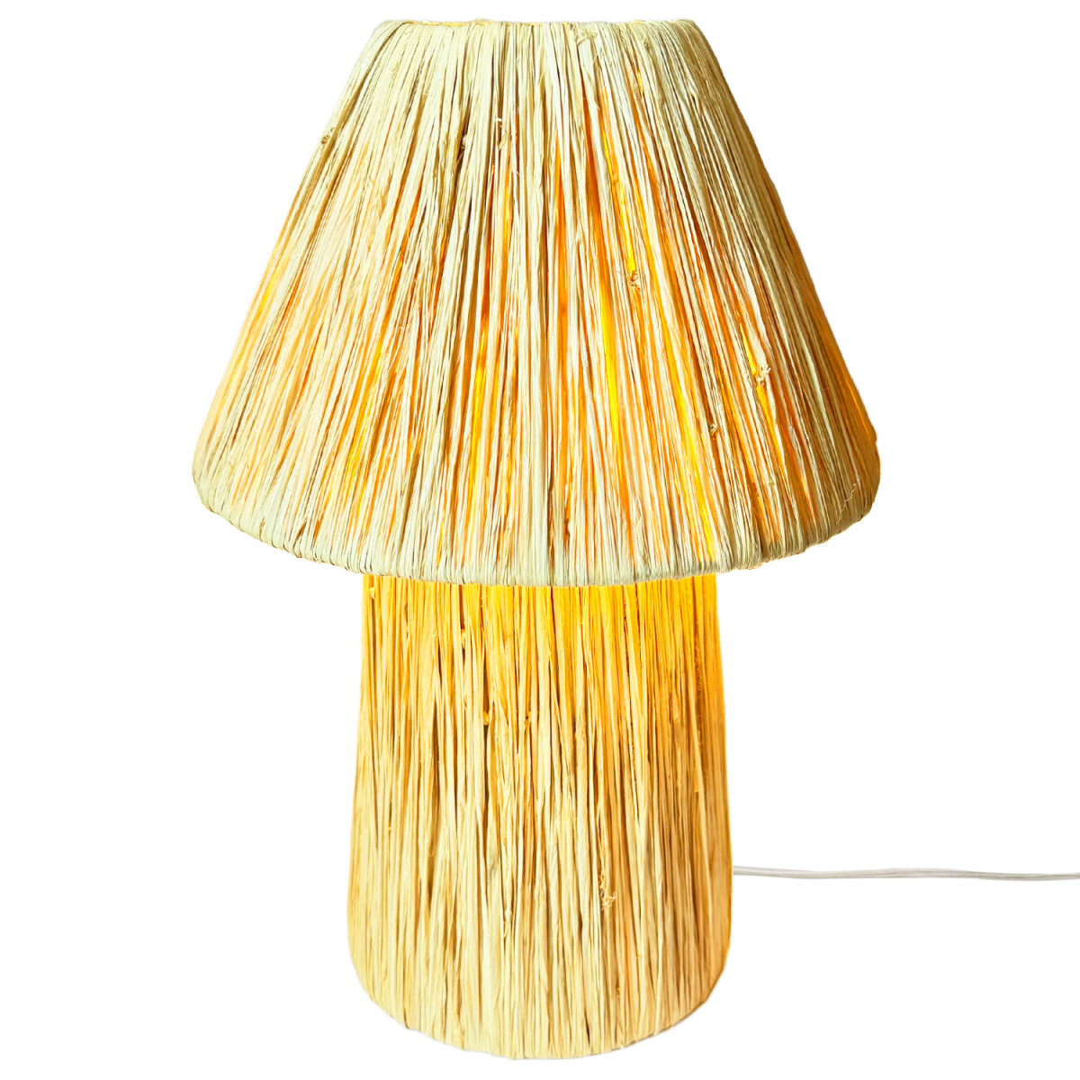 Boho Tischlampe Morjan handgemacht aus Raffia-Bast in Beige 