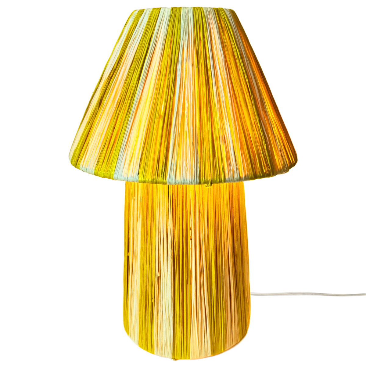Boho Tischlampe Morjan modern aus Raffia-Bast in Beige-Gelb 