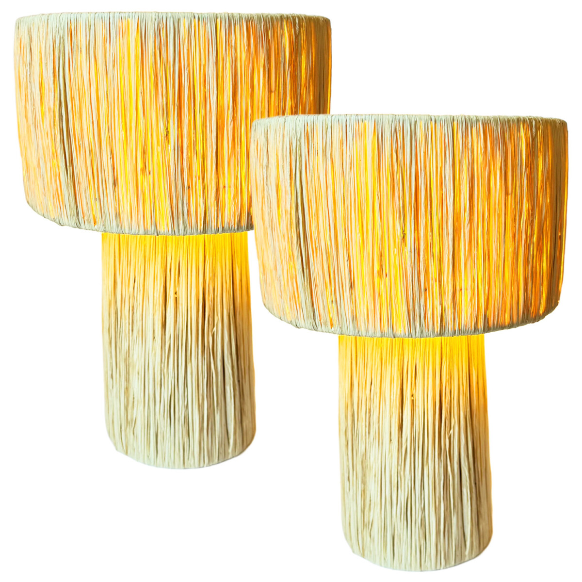 2er Set Boho Tischlampe Morjana aus Raffia-Bast in Beige 42 