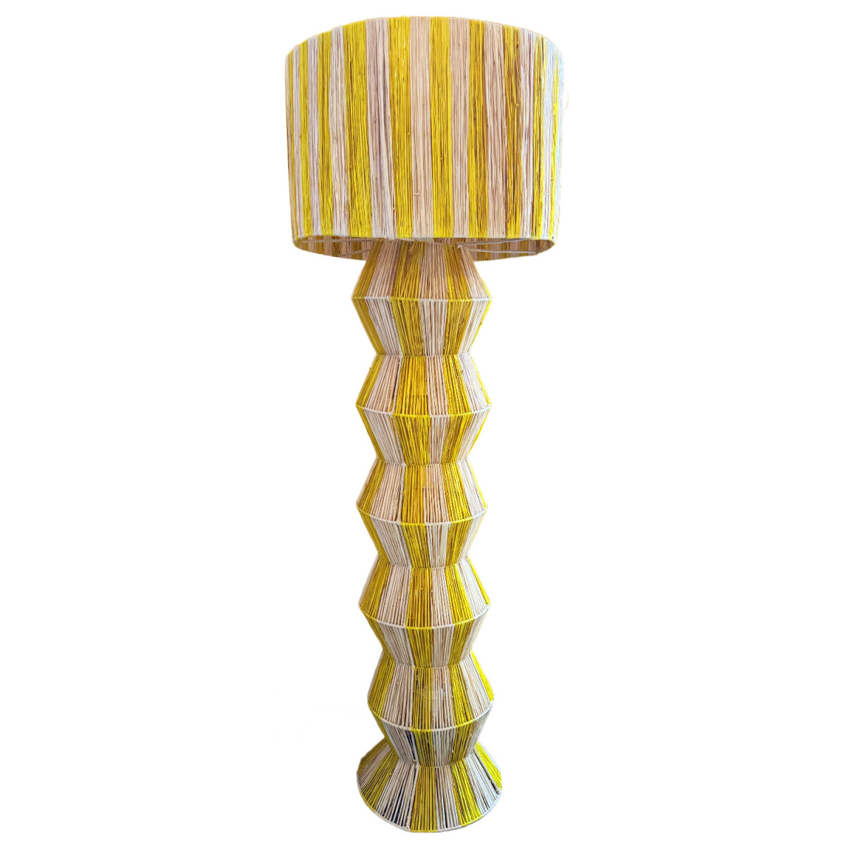 Boho XXL-Stehlampe Tulum modern aus Raffia-Bast in Beige-Gel