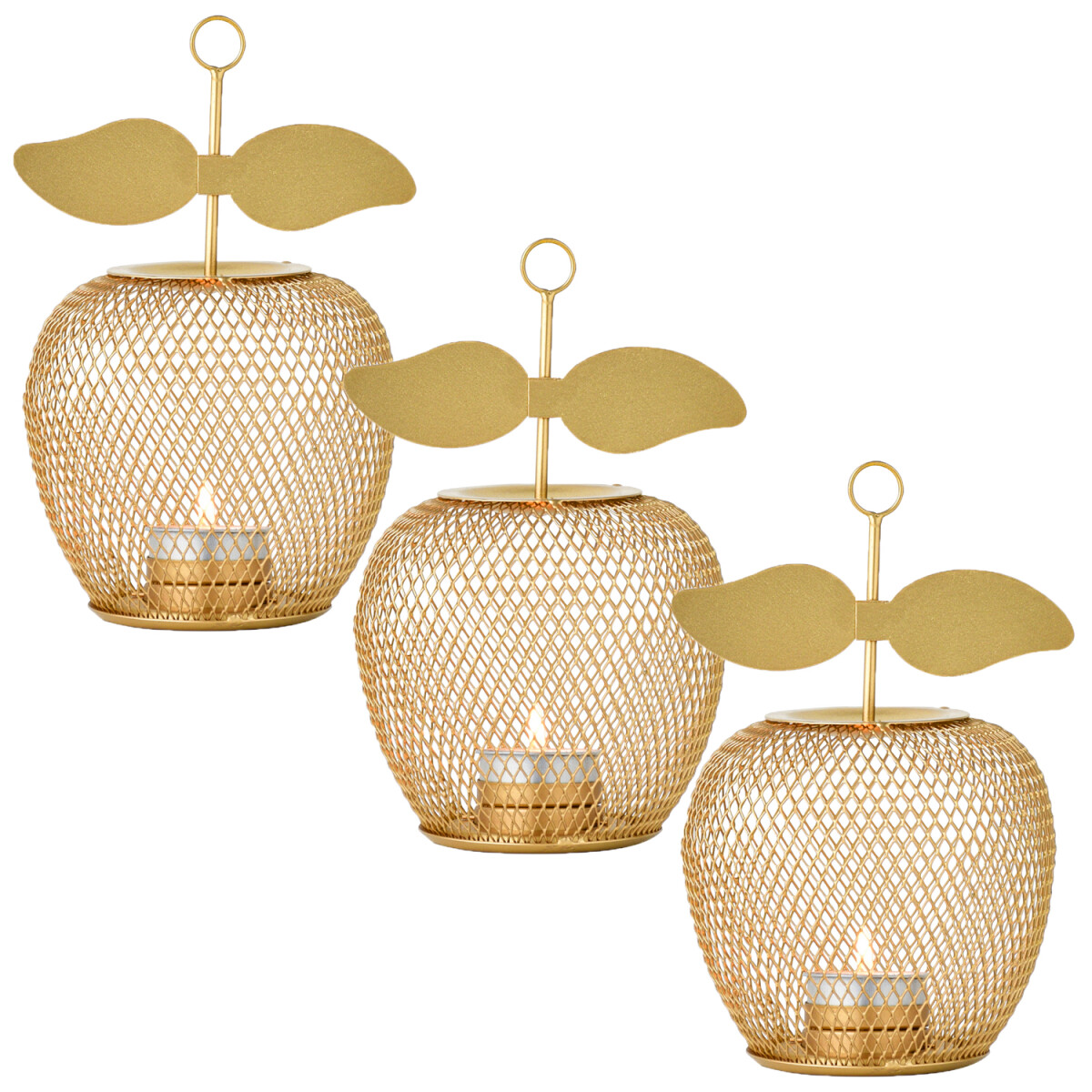 3er Set Moderner Teelichthalter Manzana edel aus Metall in G