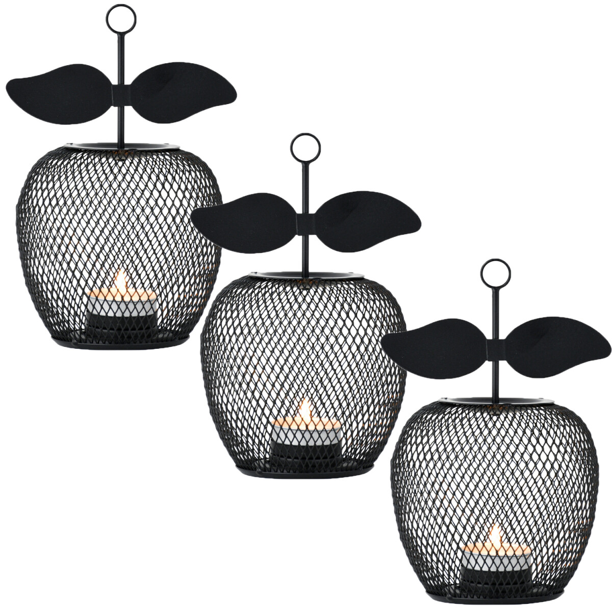 3er Set Moderner Teelichthalter Manzana aus Metall in Schwar