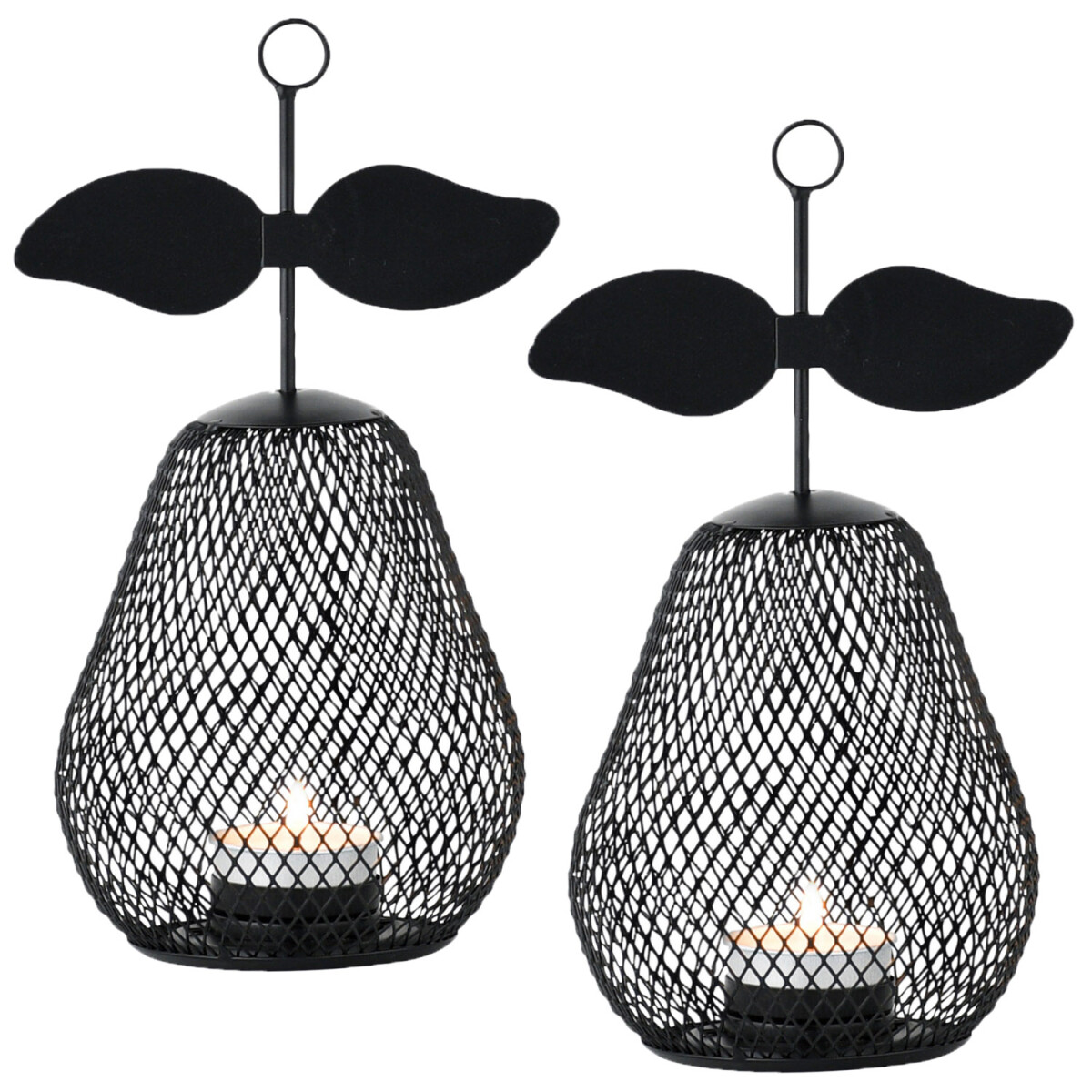 2er Set Moderner Teelichthalter Pear edel aus Metall in Schw